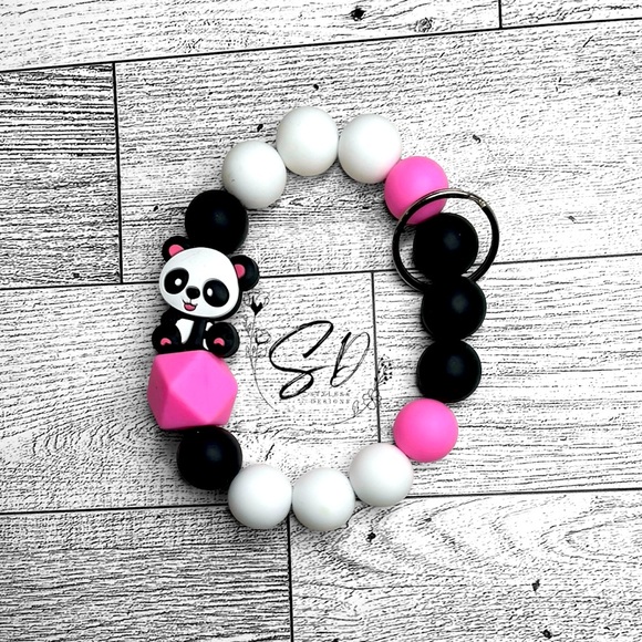 Panda Silicone Wristlet Keychain Pink, 7 1/4 inch - Picture 4 of 4